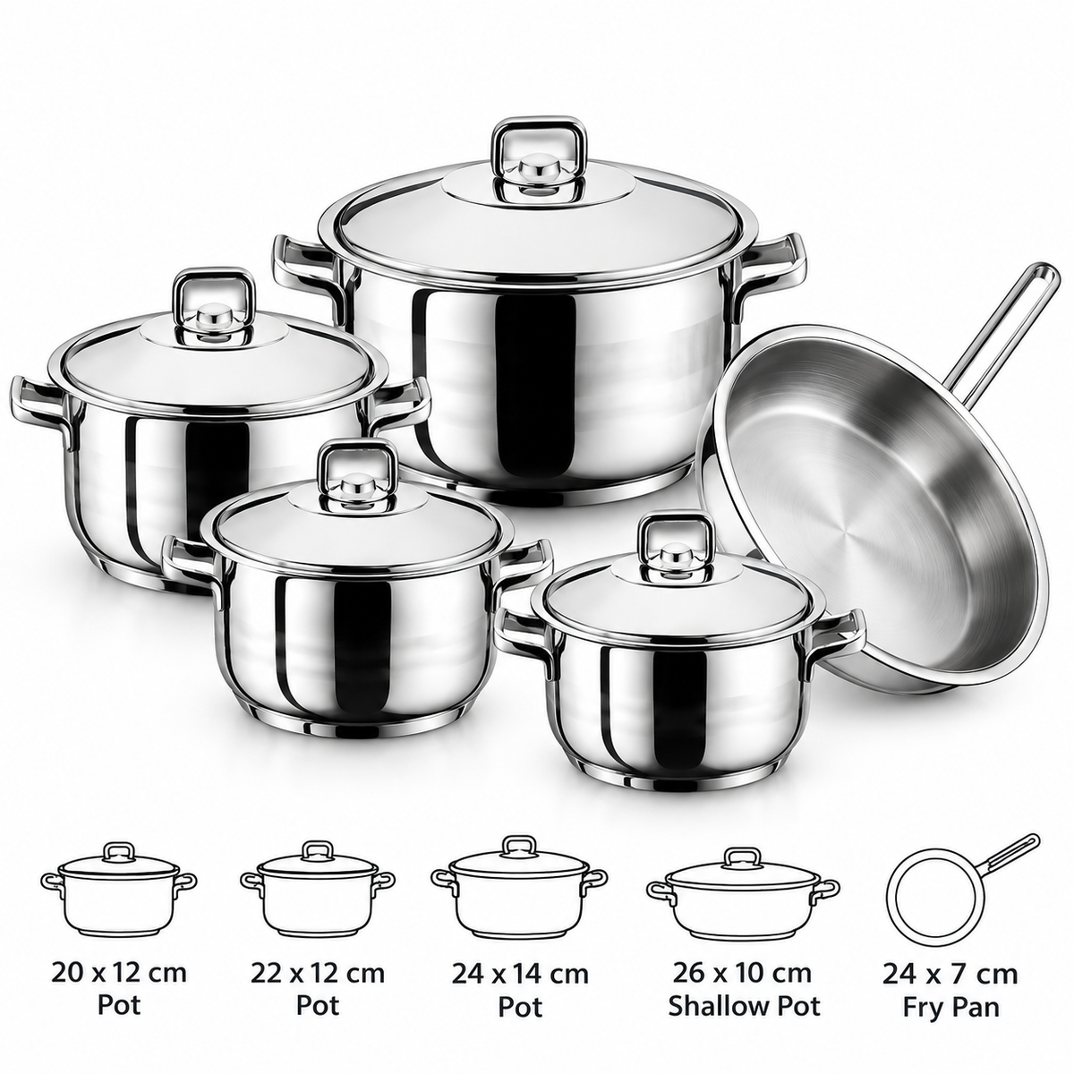 Hascevher Gastro 9pc Stainless Steel Cookware Set