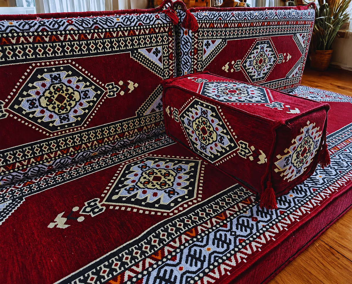 Arabian Majlis & Divan Set (Floor Cushions) Dark Red