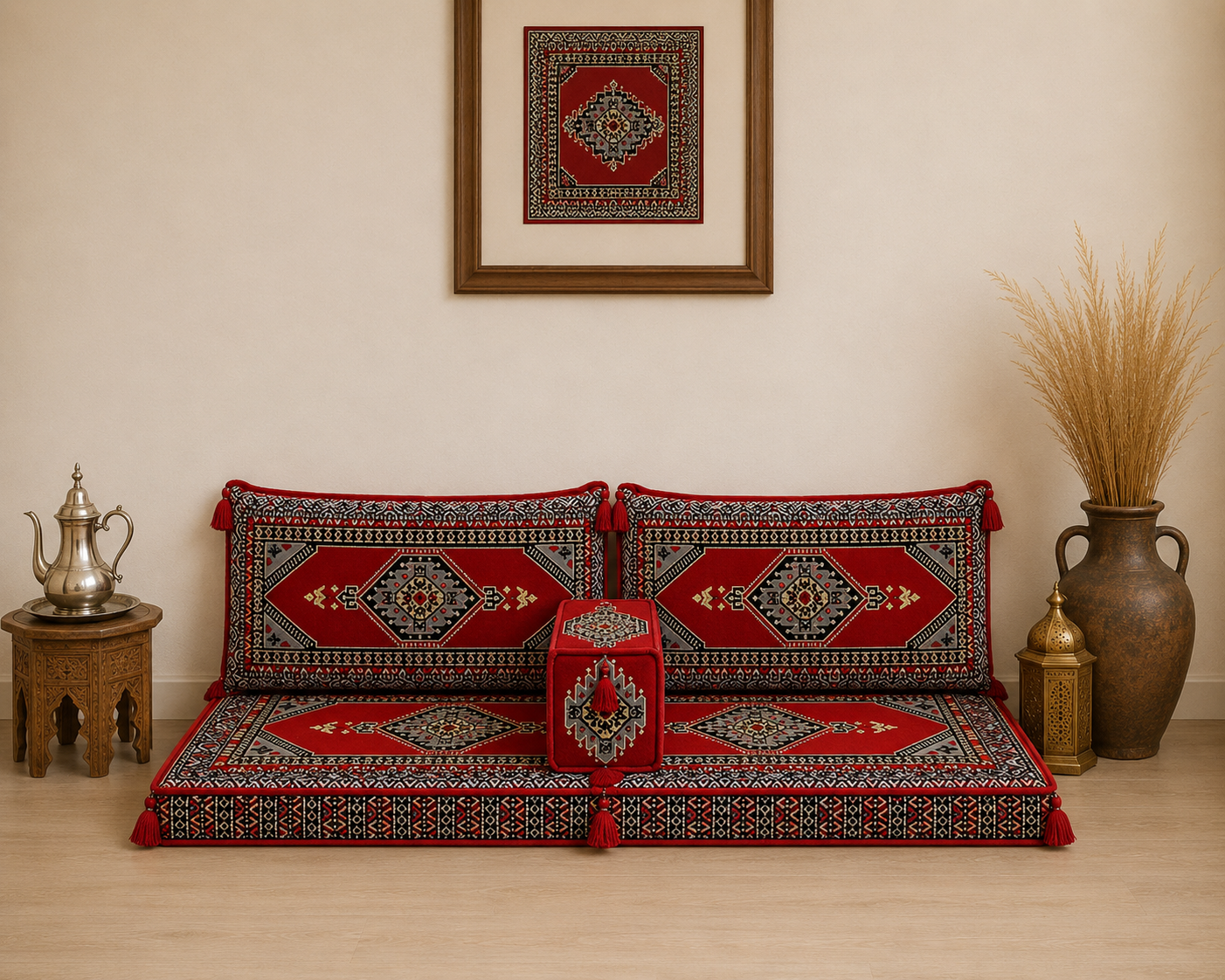Arabian Majlis & Divan Set (Floor Cushions) Red Palace