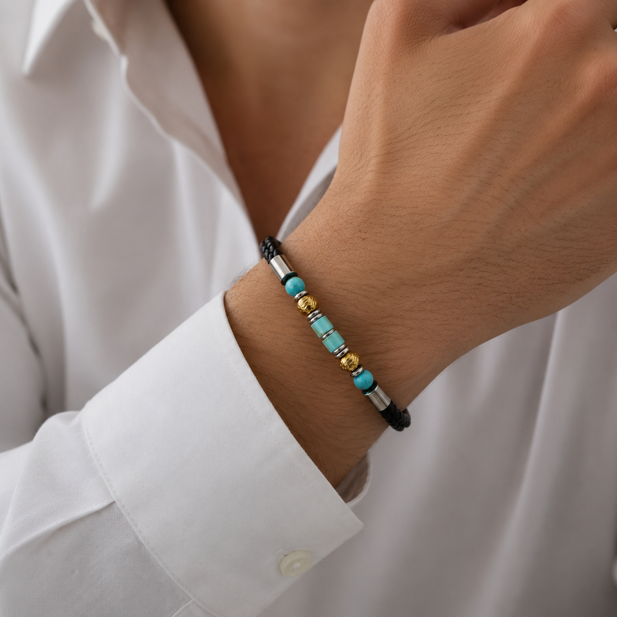 Titanium & Turquoise Leather Bracelet – IAB-B6