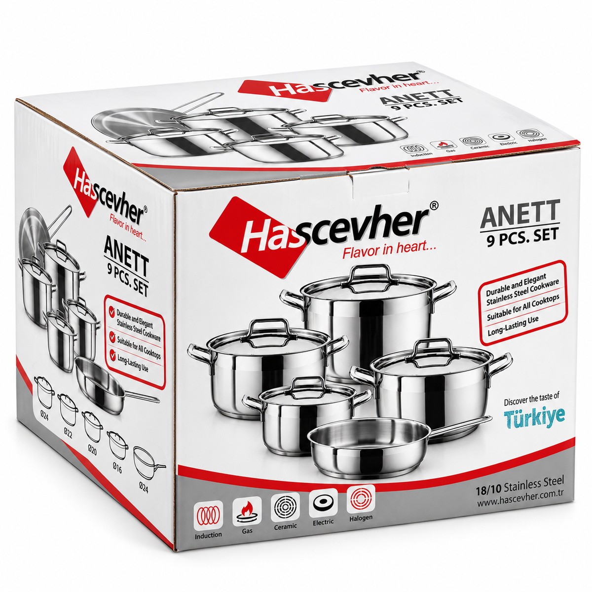 Hascevher Anett 9pc Stainless Steel Cookware Set