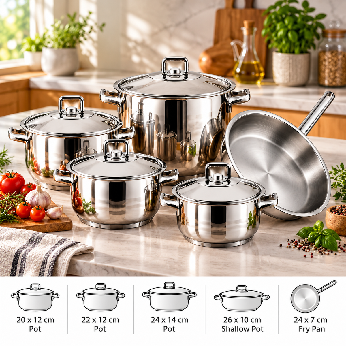 Hascevher Gastro 9pc Stainless Steel Cookware Set