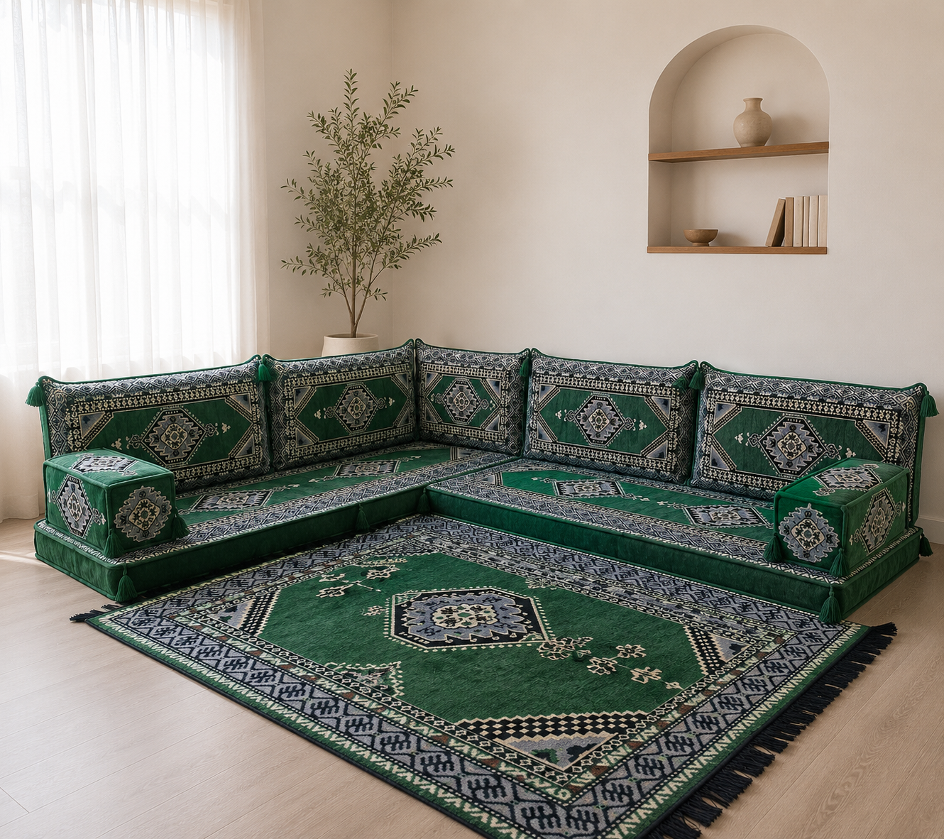 Green Palace L-Shaped Arabian Majlis