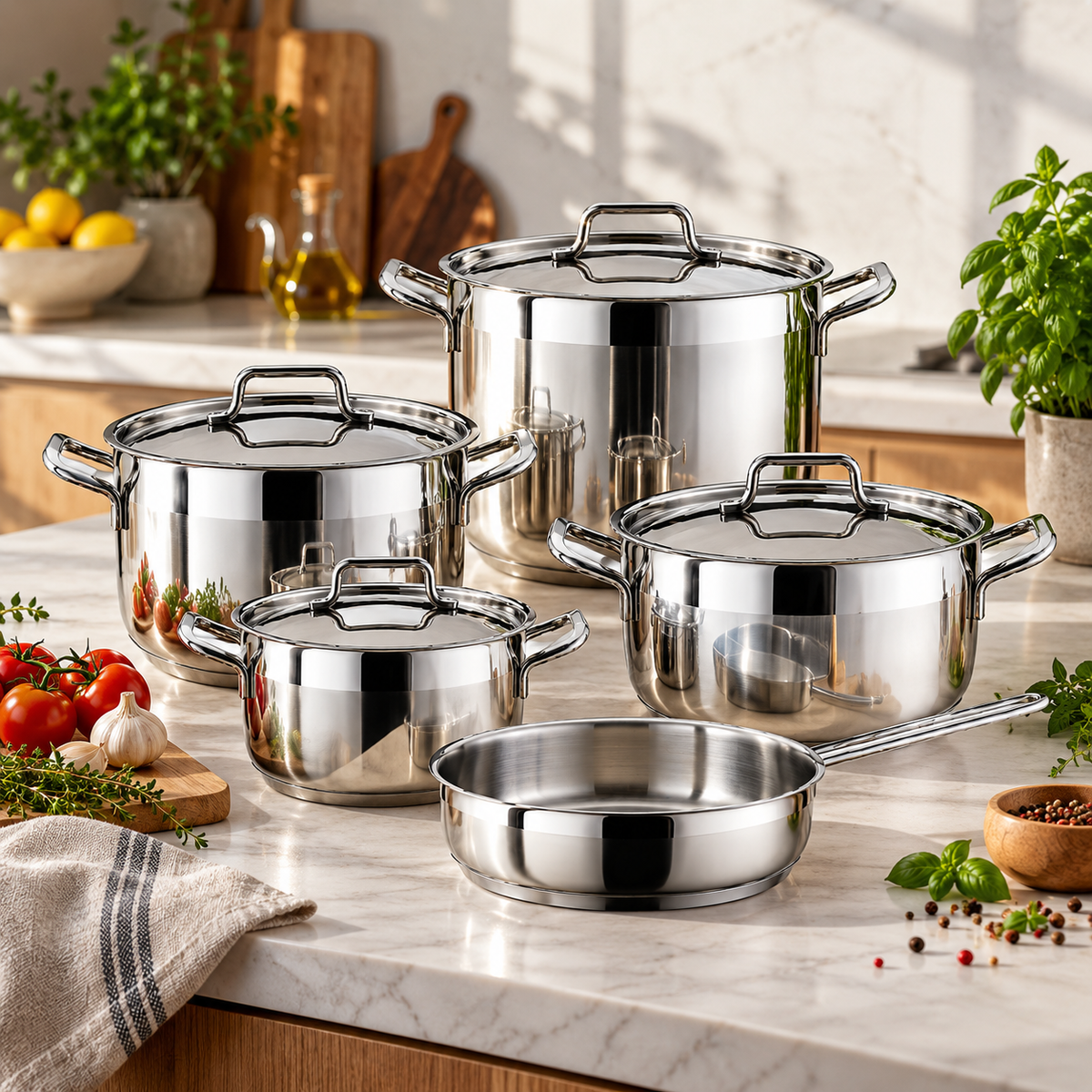 Hascevher Anett 9pc Stainless Steel Cookware Set