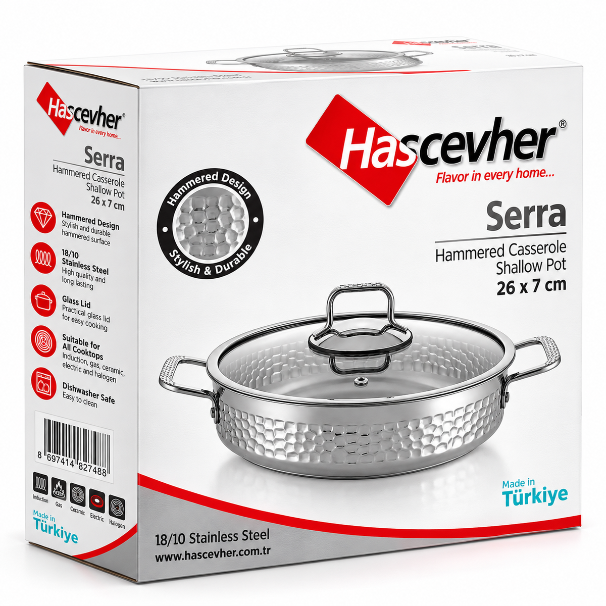 Hascevher Serra 26cm Stainless Steel Shallow Pot
