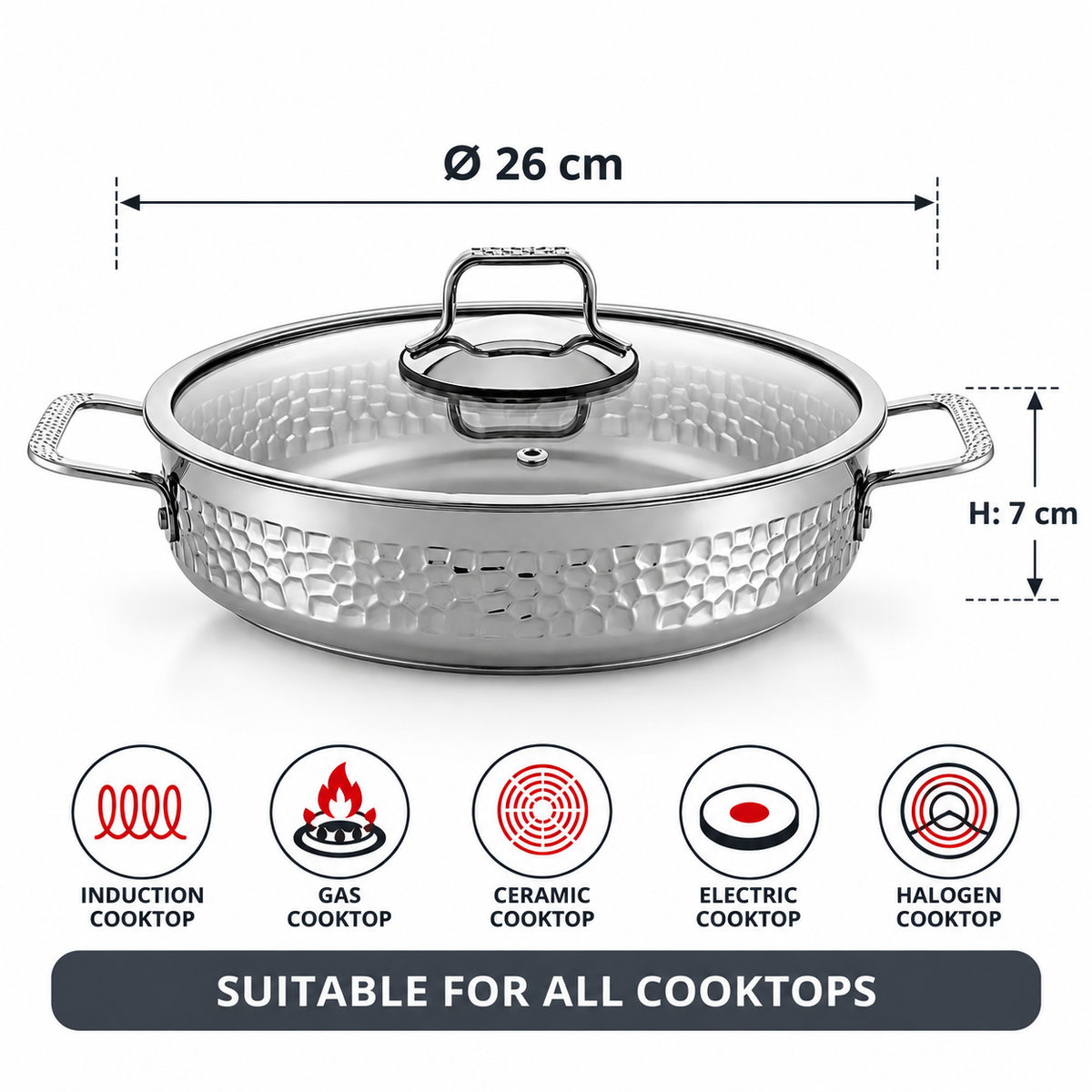 Hascevher Serra 26cm Stainless Steel Shallow Pot