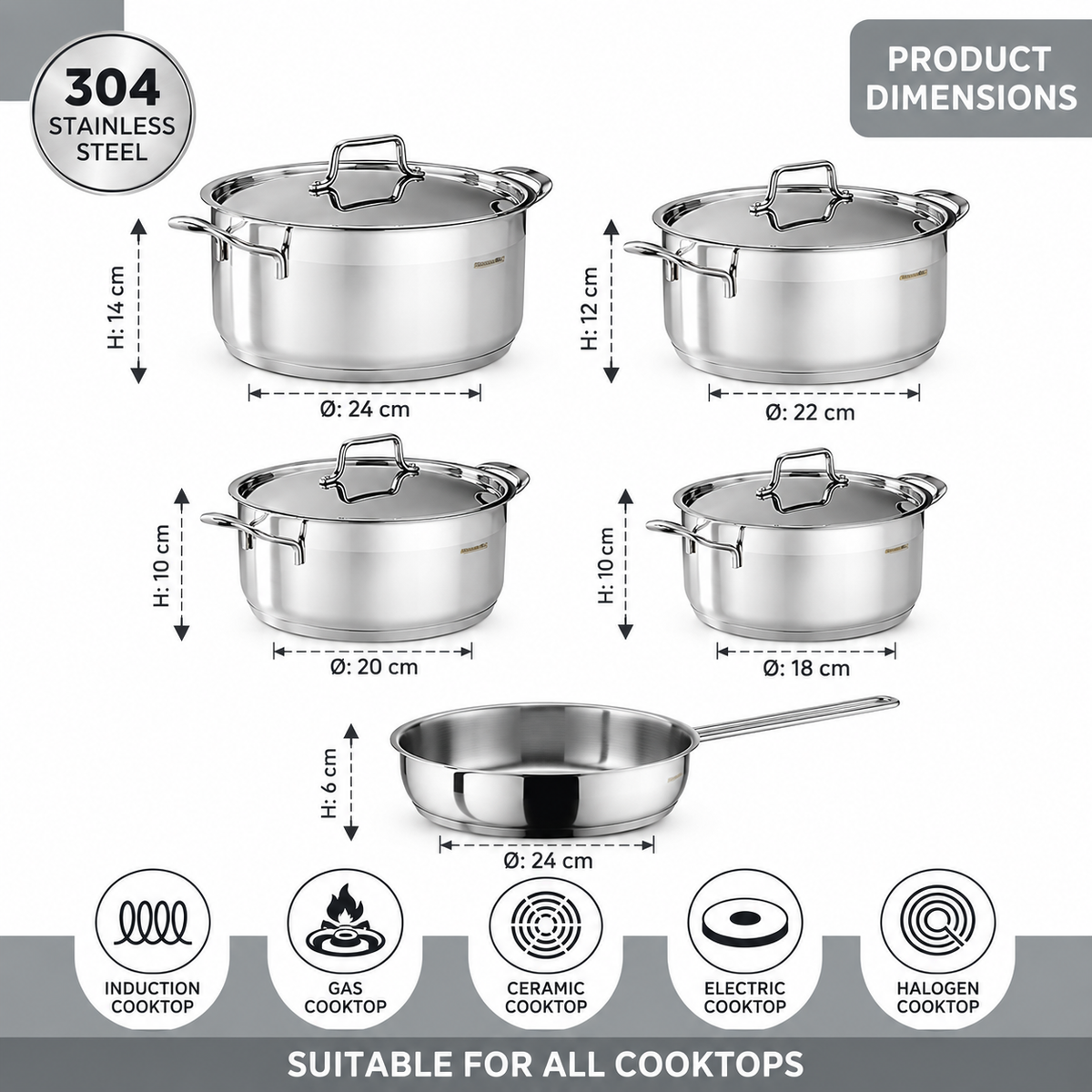 Hascevher Anett 9pc Stainless Steel Cookware Set