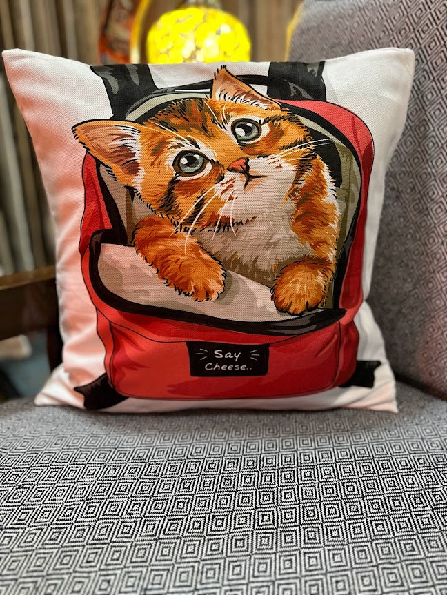 Cat Printed Cushion Covers 17 x17 Istanbul Authentic Bazaar