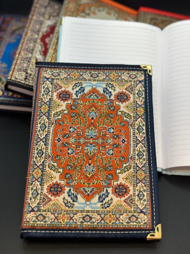 Handmade Fabric Notebook L - Orange Navy