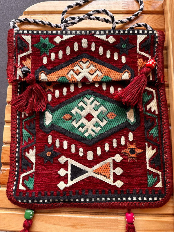 Unisex Kilim Messenger Bag Burgundy