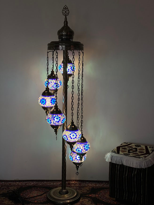 Turkish Floor Lamps 7 Pieces - Blue Flowers