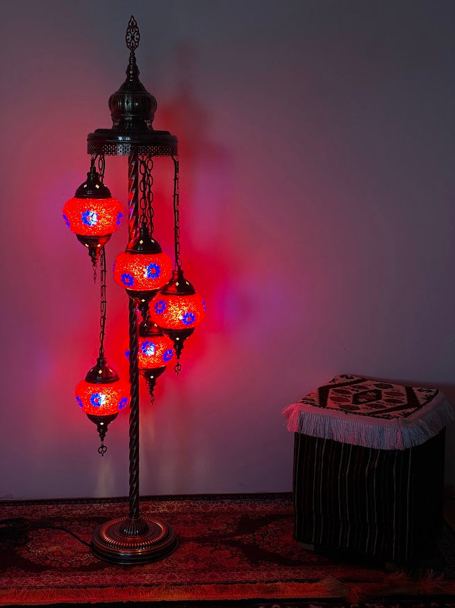Turkish Floor Lamps 5 Pieces Red-Blue Flower
