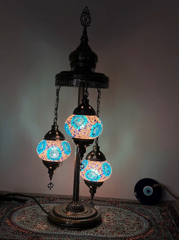 Turkish Floor Lamps 3 pieces - Turquoise Flower