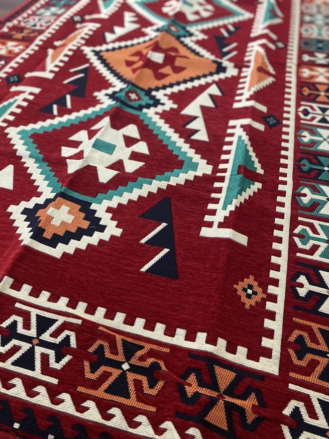 Turkish Cotton Rug Kilim- Red