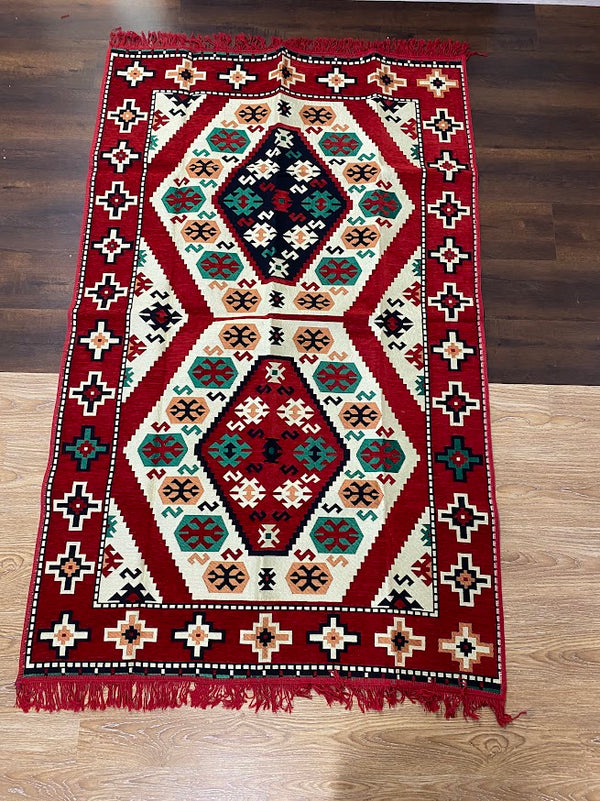 Turkish Cotton Rug Kilim- Red&White