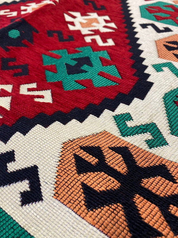 Turkish Cotton Rug Kilim- Red&White