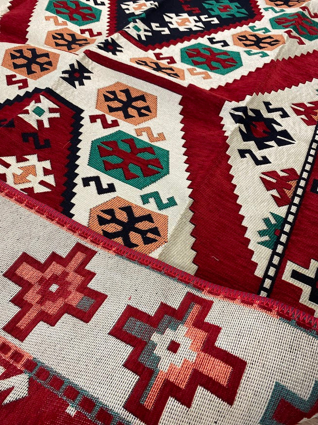 Turkish Cotton Rug Kilim- Red&White