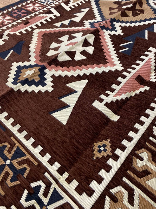 Turkish Cotton Rug Kilim- Brown