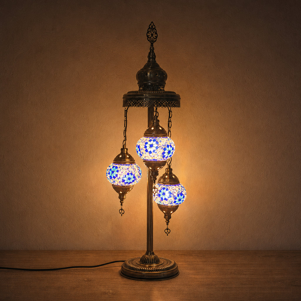 Turkish Floor Lamps 3 Pieces - Blue Flower