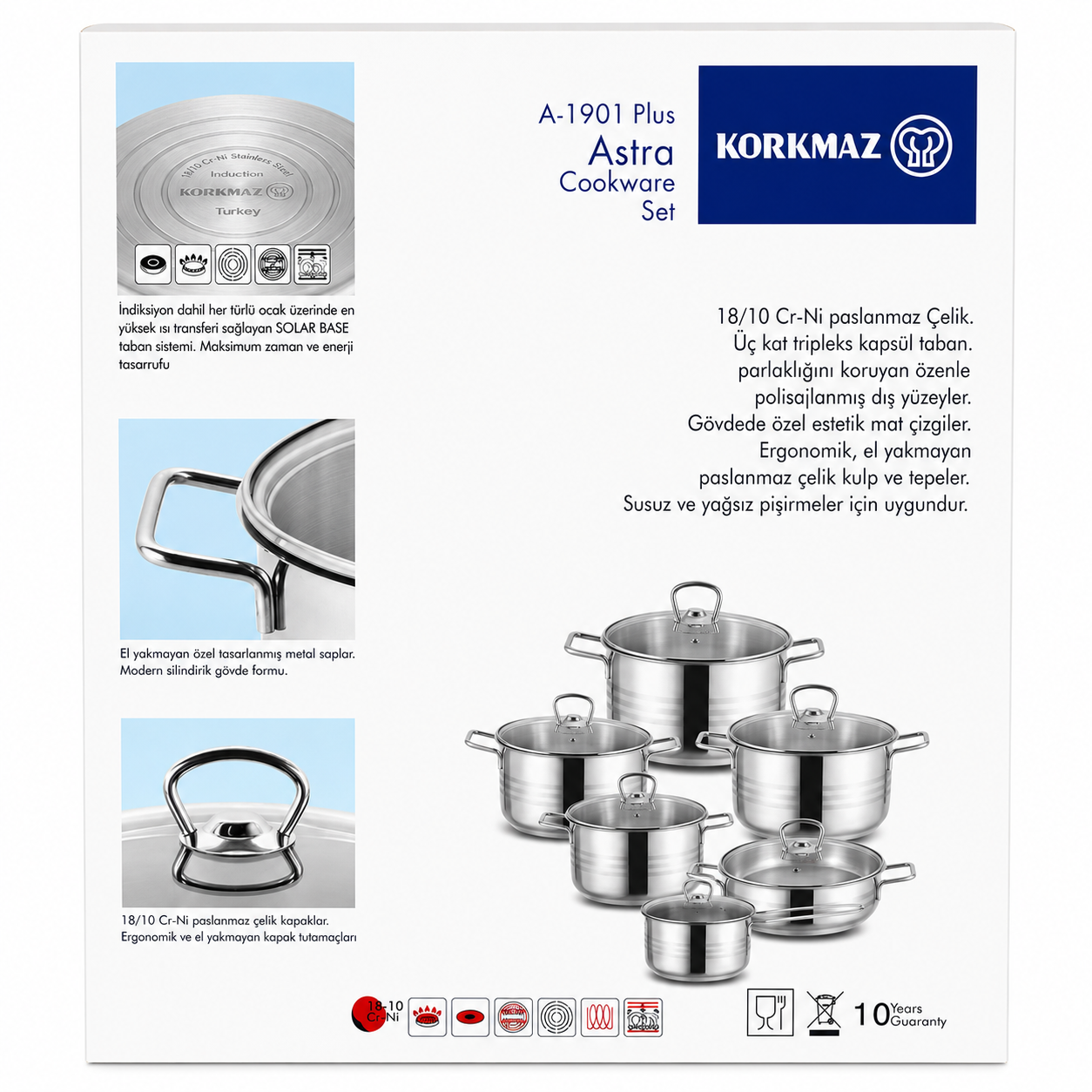 Stainless Steel Cookware Set, Korkmaz Astra Plus
