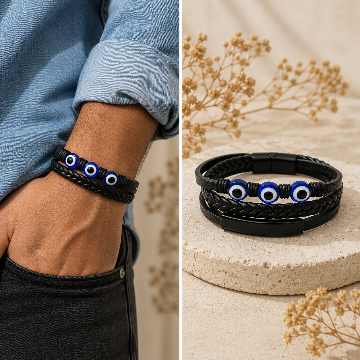 Evil Eye Leather Bracelet
