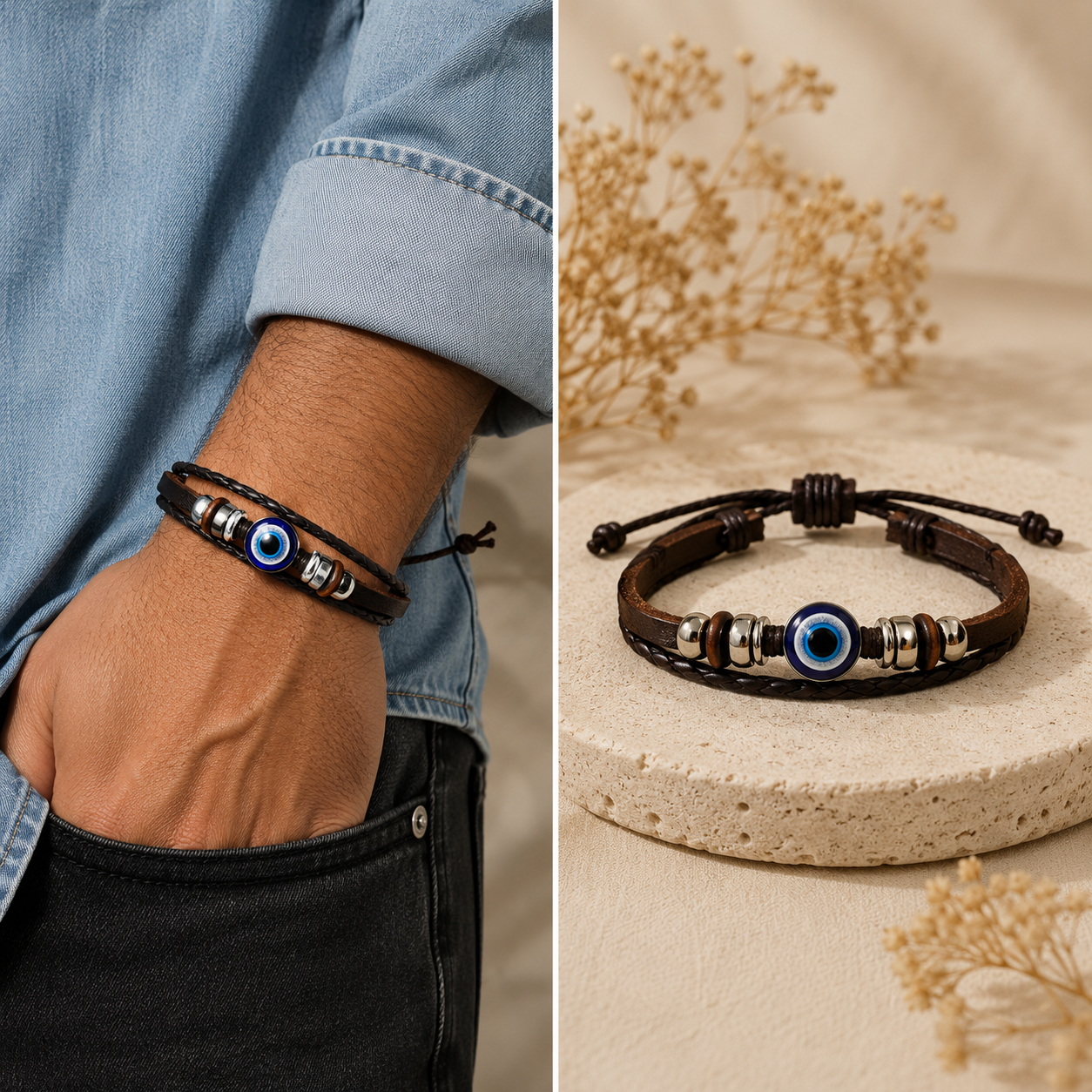 Evil Eye Leather Bracelet