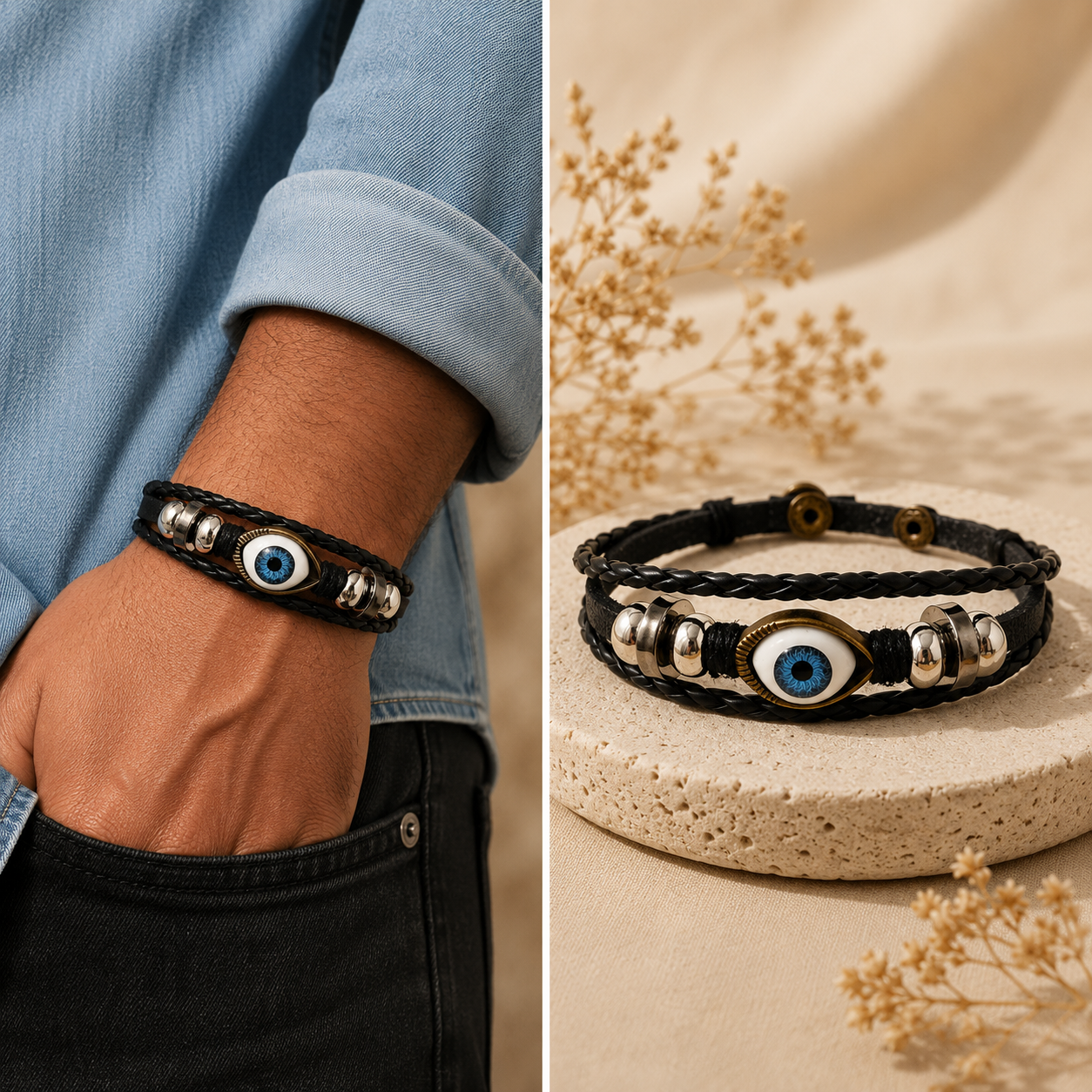 Evil Eye Leather Bracelet