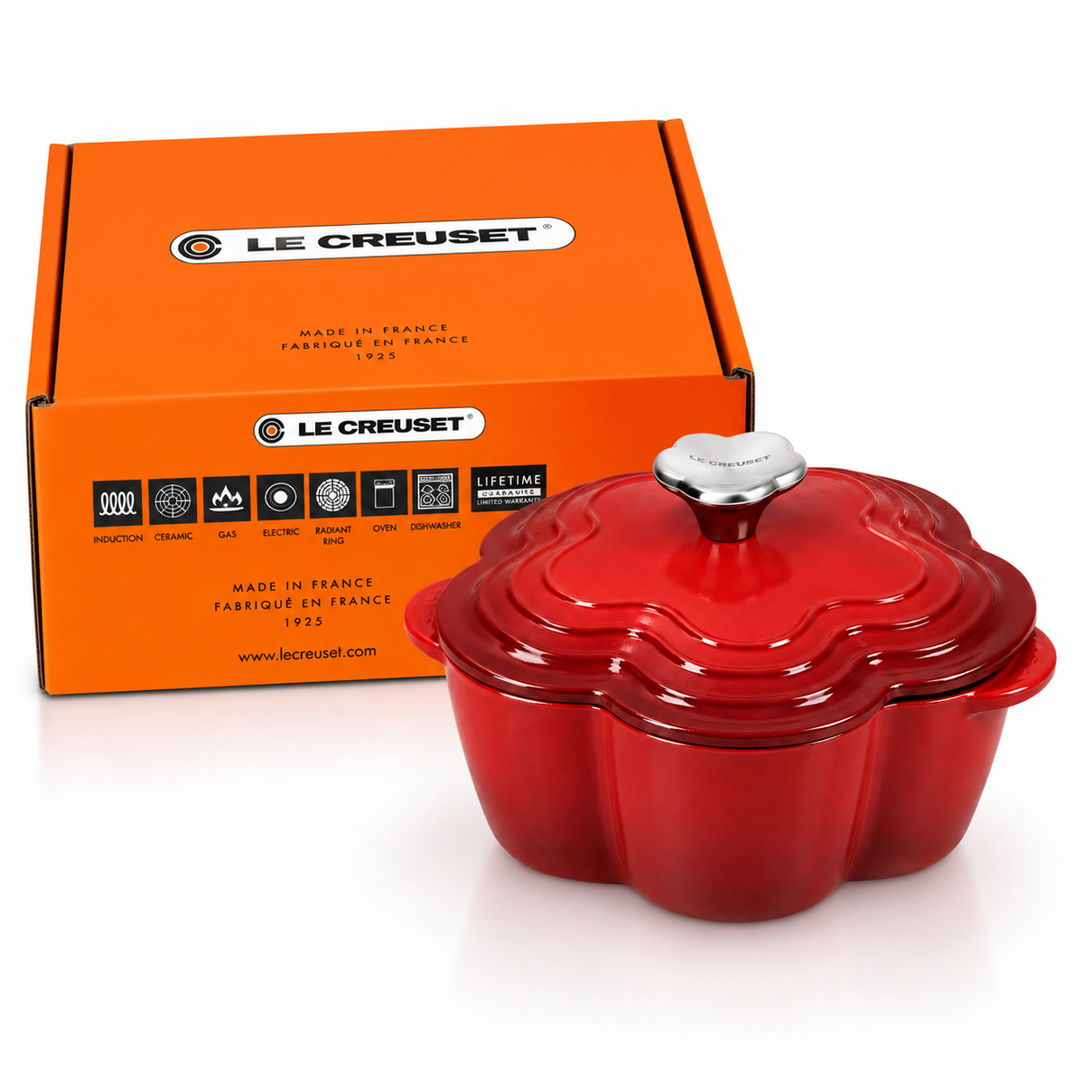 Le Creuset Flower Cocotte 20cm Red Cast Iron Pot