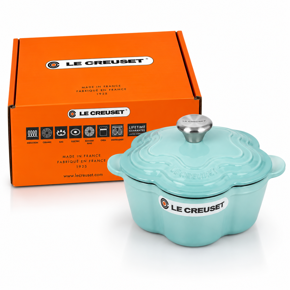 Le Creuset Flower Cocotte 20cm – Light Blue Cast Iron