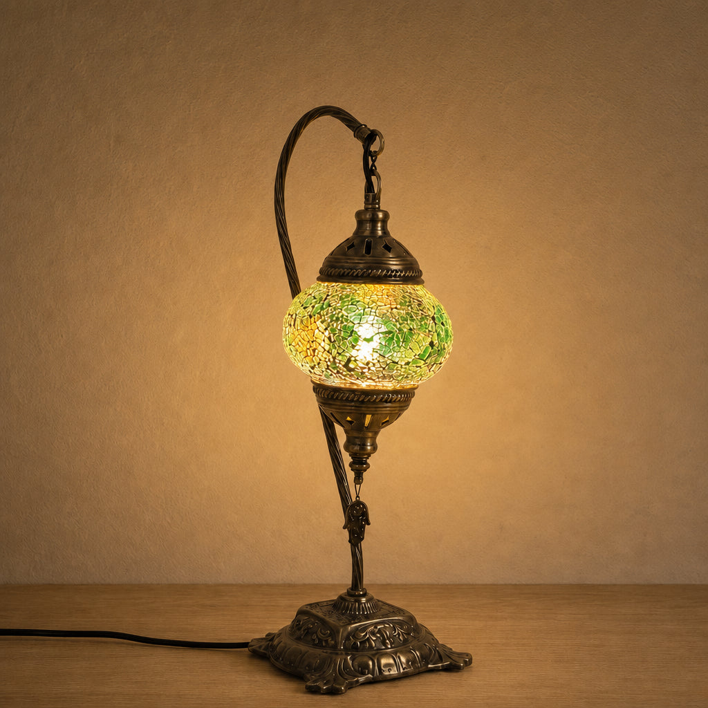 Swan Lamps - Green Yellow Crackle