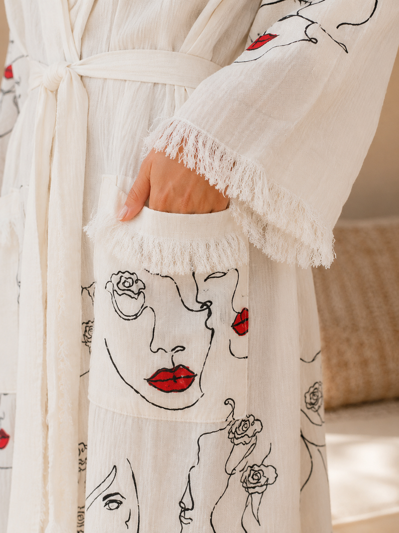 Red Lips Muslin Kimono
