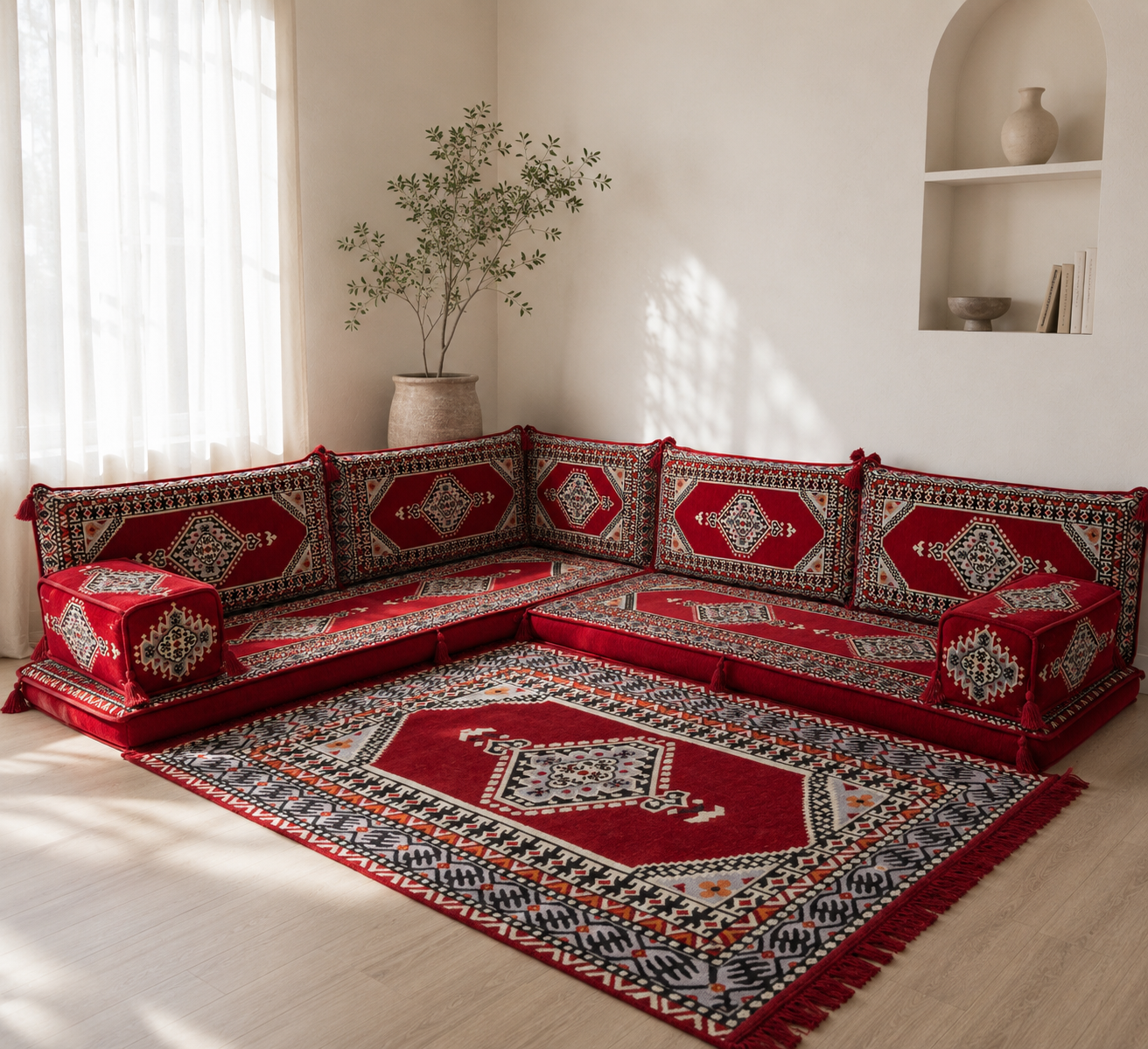 Red Palace L-Shaped Arabian Majlis