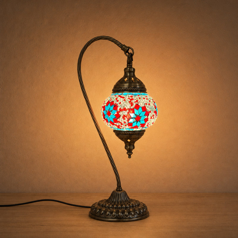 Swan Lamps Mosaics - Aqua Red Flower
