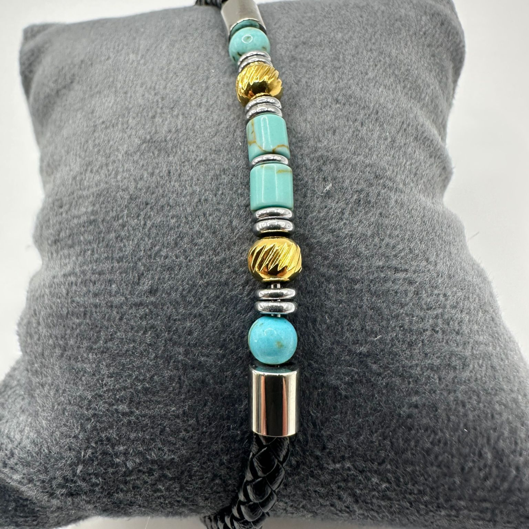 Titanium & Turquoise Leather Bracelet – IAB-B6