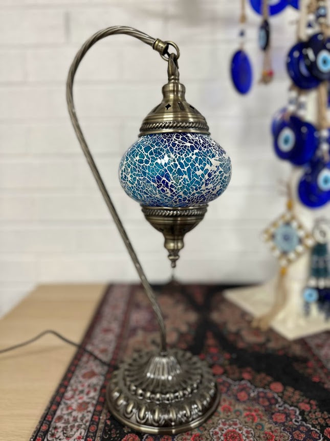 Swan Lamps Mosaics - Aqua Crackle