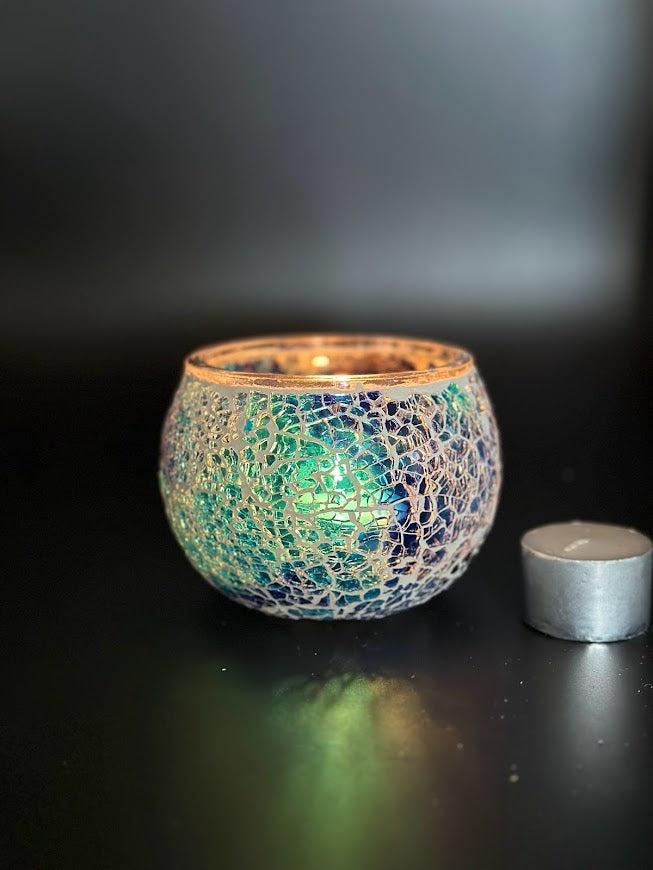 Mosaic Candle Holder Blue Crackle