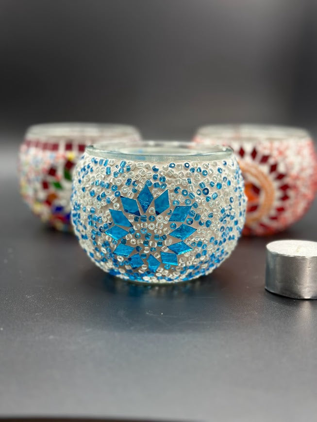 Mosaic Candle Holder Blue Flower