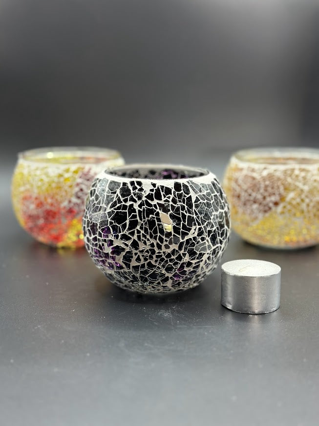 Mosaic Candle Holders - Maroon Crackle
