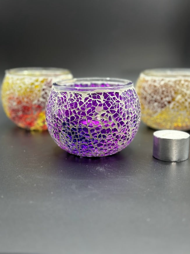 Mosaic Candle Holders - Purple Crackle
