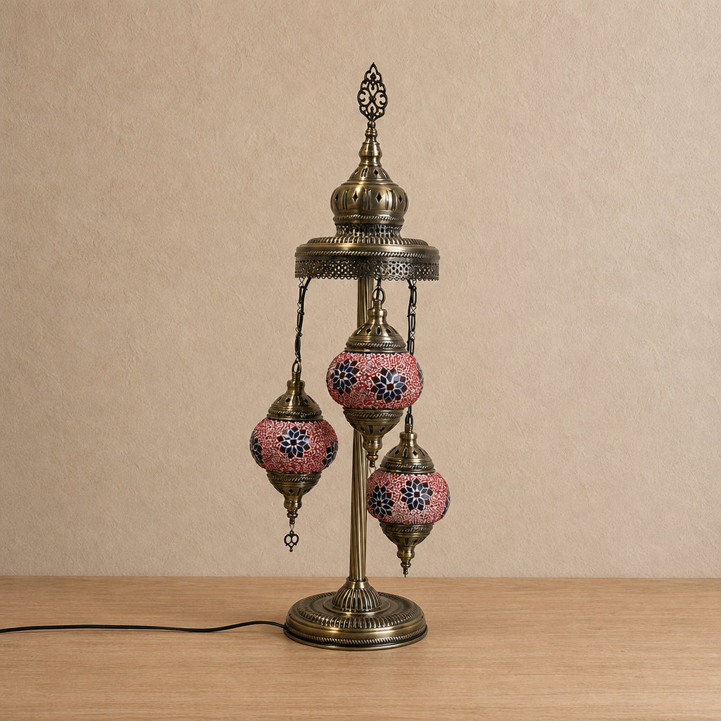 Turkish Floor Lamps 3 Pieces - Red-Blue Flower