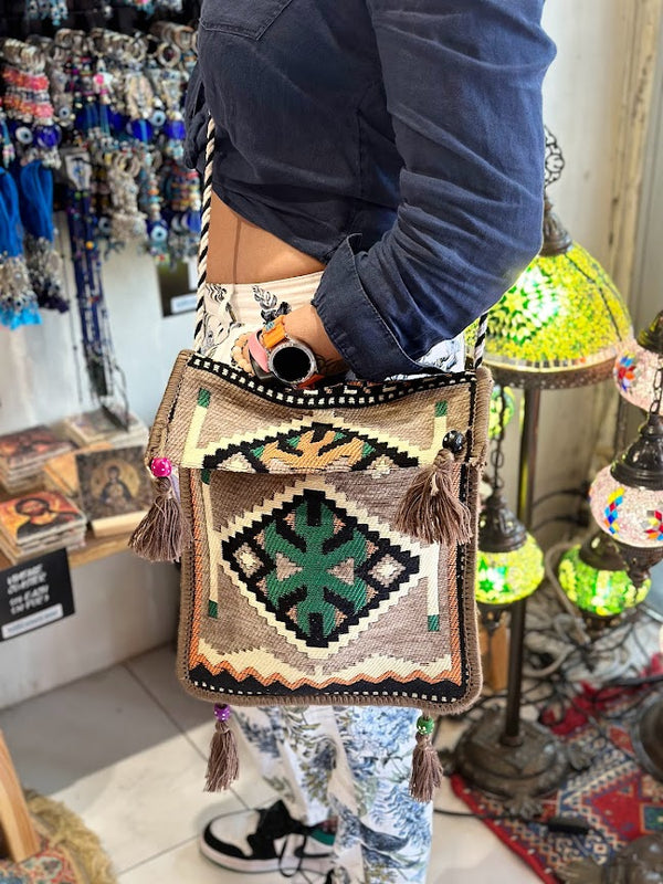Unisex Kilim Messenger Bag Milky Brown
