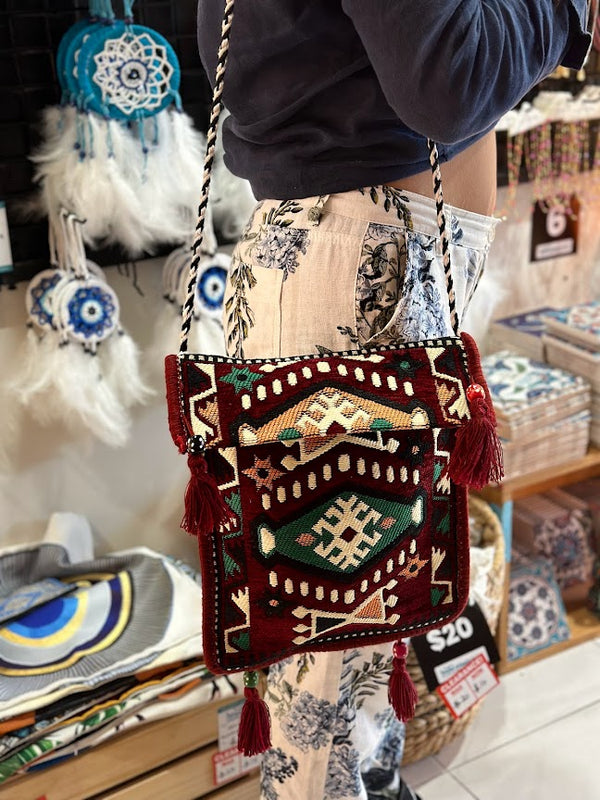 Unisex Kilim Messenger Bag Burgundy