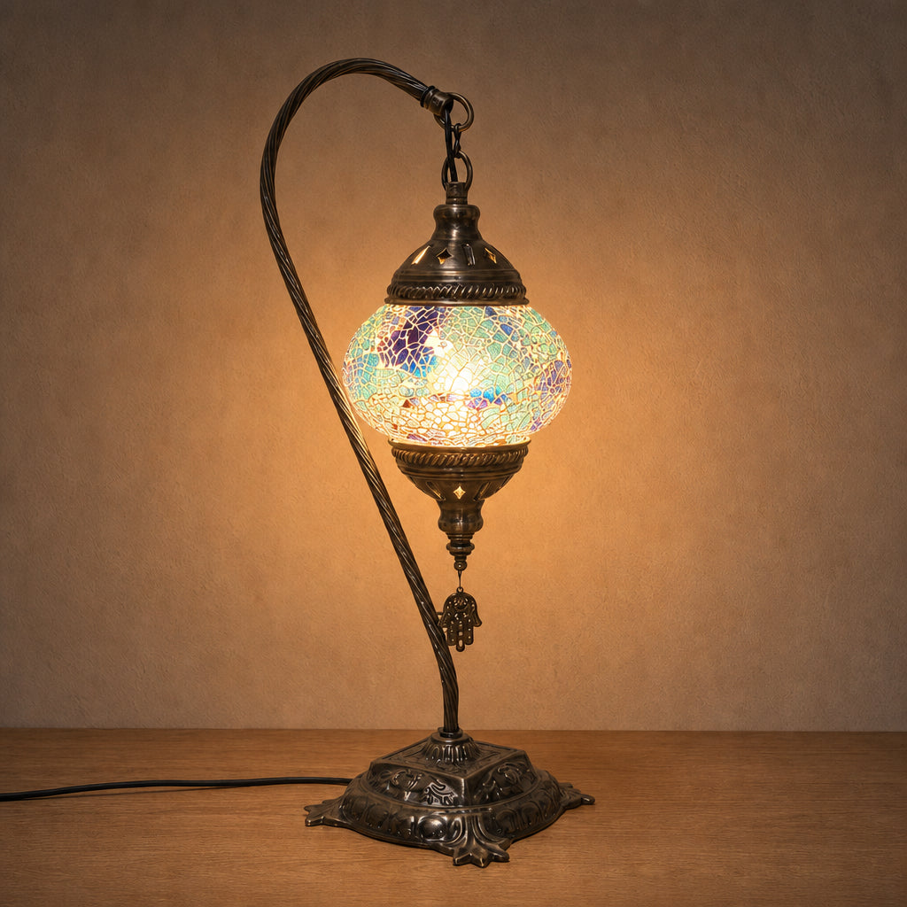 Swan Lamps - Blue Crackle