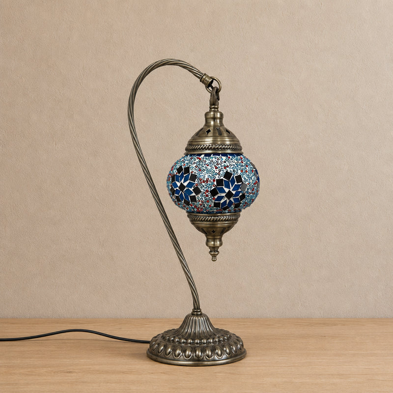 Swan Lamps Mosaics - Aqua Red Flower