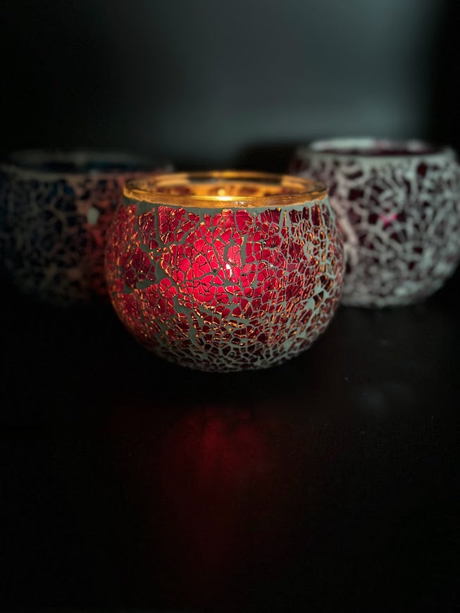 Mosaic Candle Holders - Purple Crackle