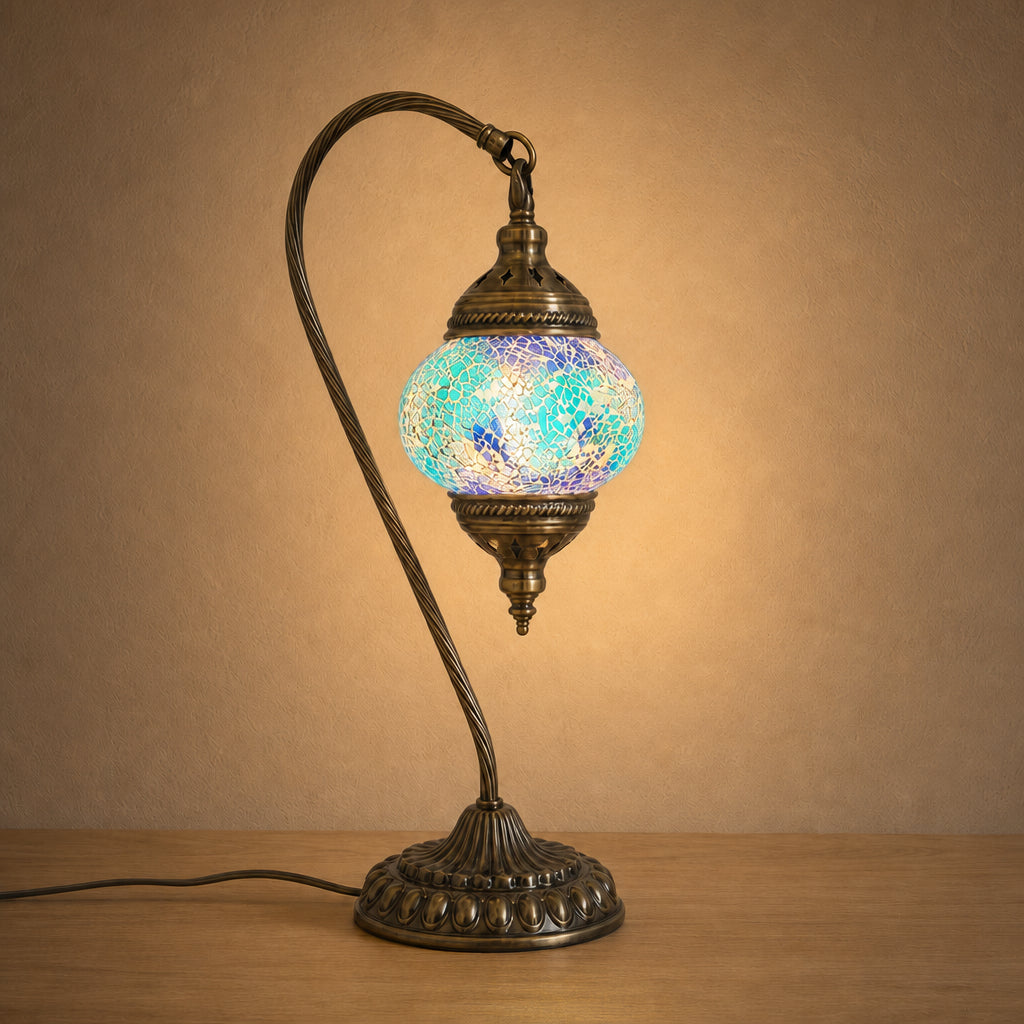 Swan Lamps Mosaics - Aqua Crackle