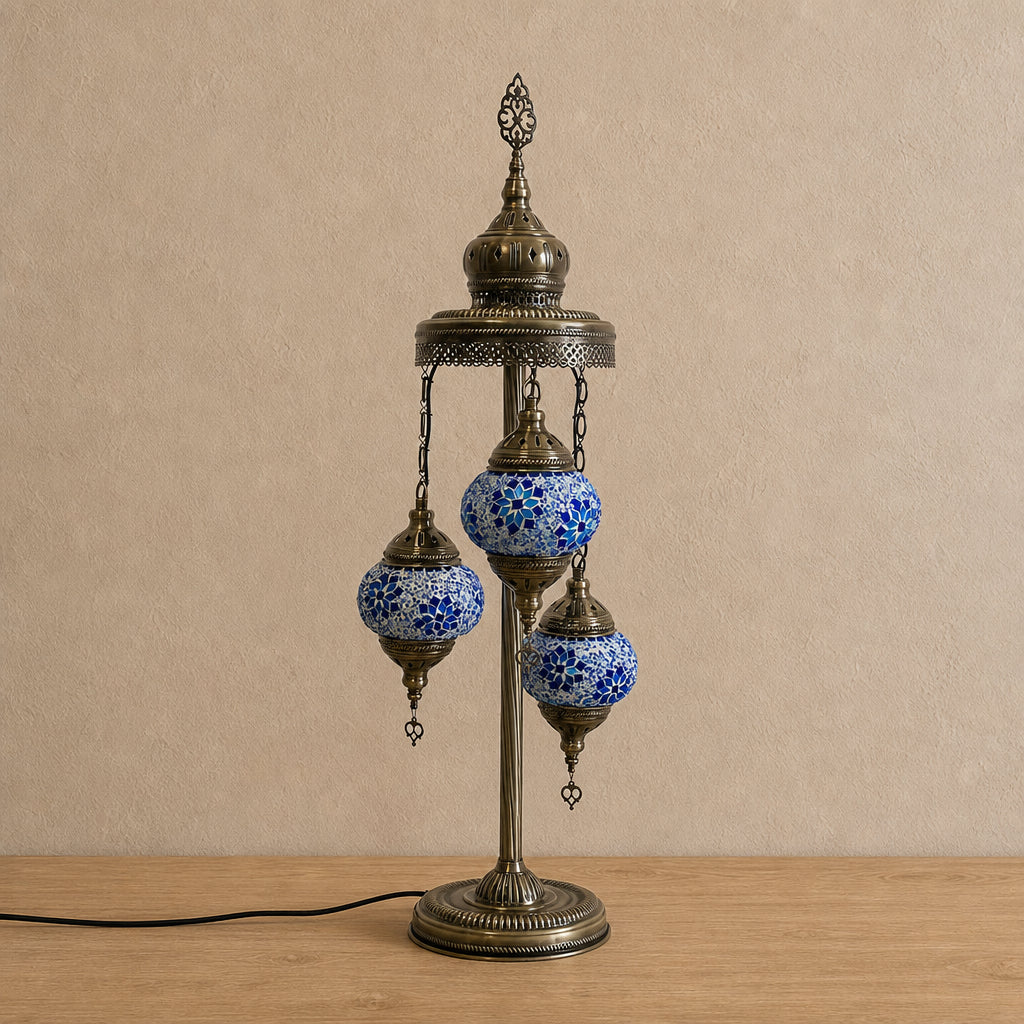 Turkish Floor Lamps 3 Pieces - Blue Flower