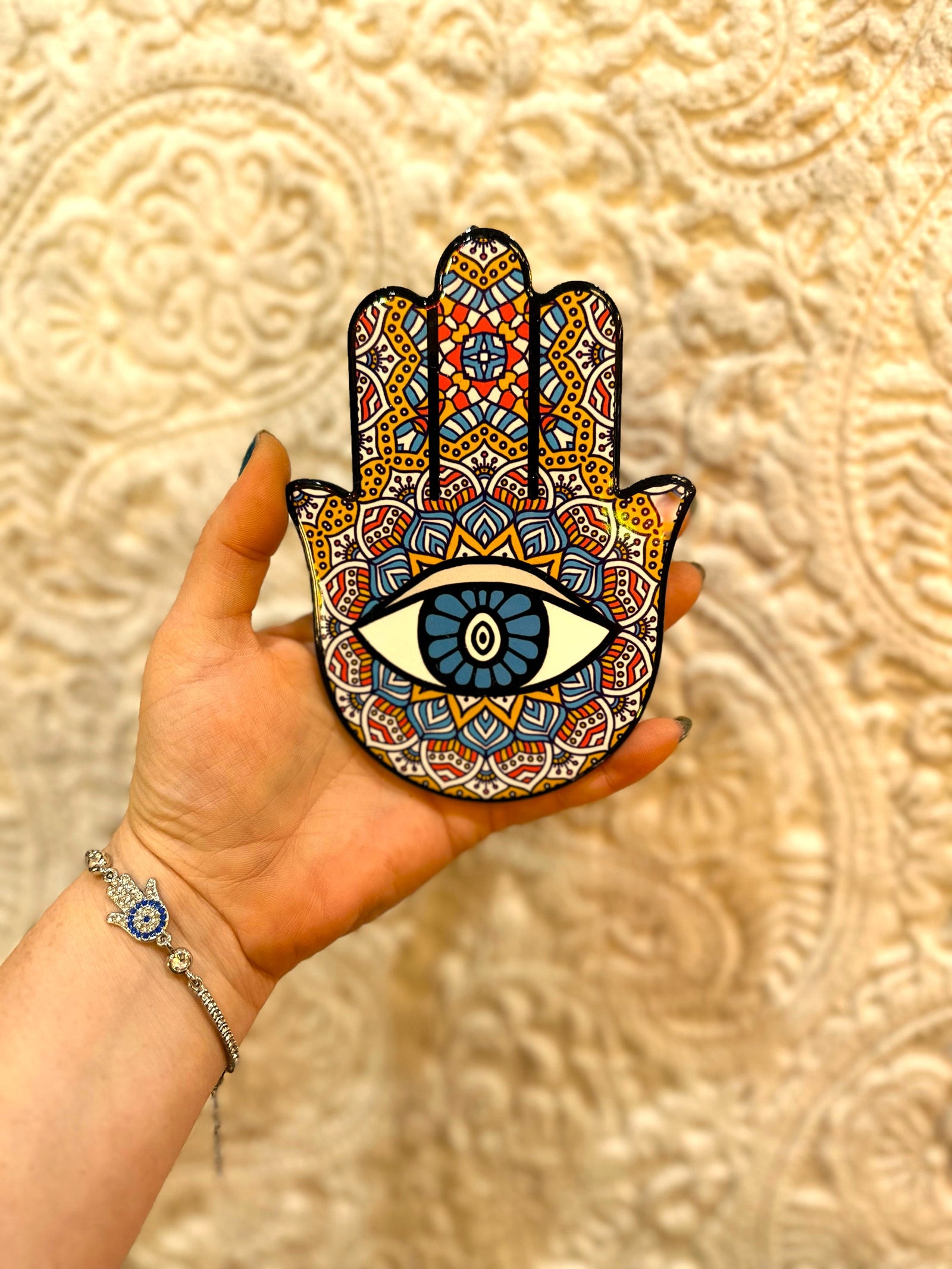 HAMSA ハンドメイドセラミックHamsa hand Ceramic Hamsa Hand Home Decor - Yellow, Red & Blue – Istanbul