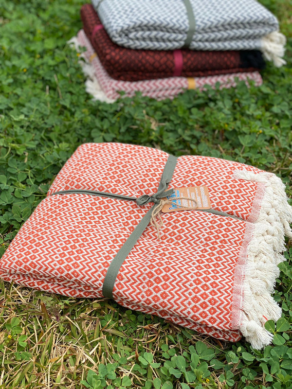 Handwoven Cotton Throw - Orange