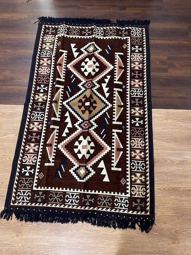 Turkish Cotton Rug Kilim- Brown